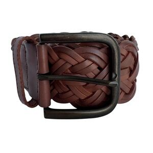 Gap 2" Wide Leather Woven Belt Womens M Brown Boho Waist Accent Quality Casual